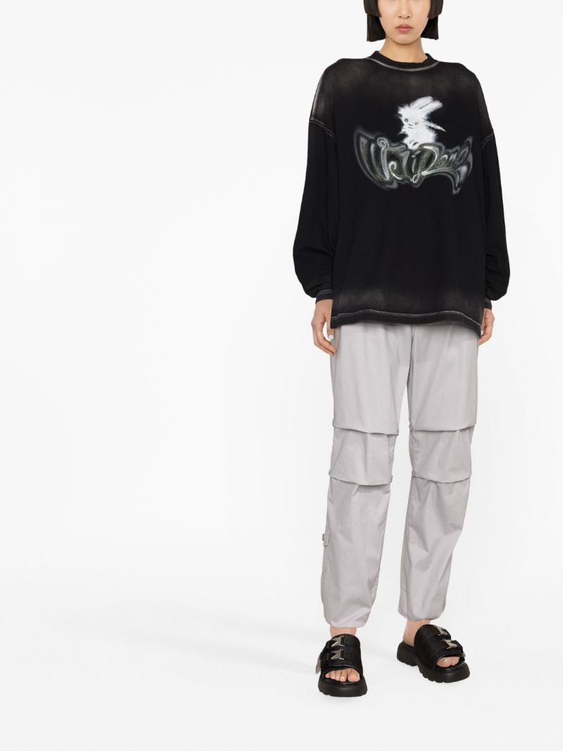 Black Monster Print Washed Cotton T-shirt