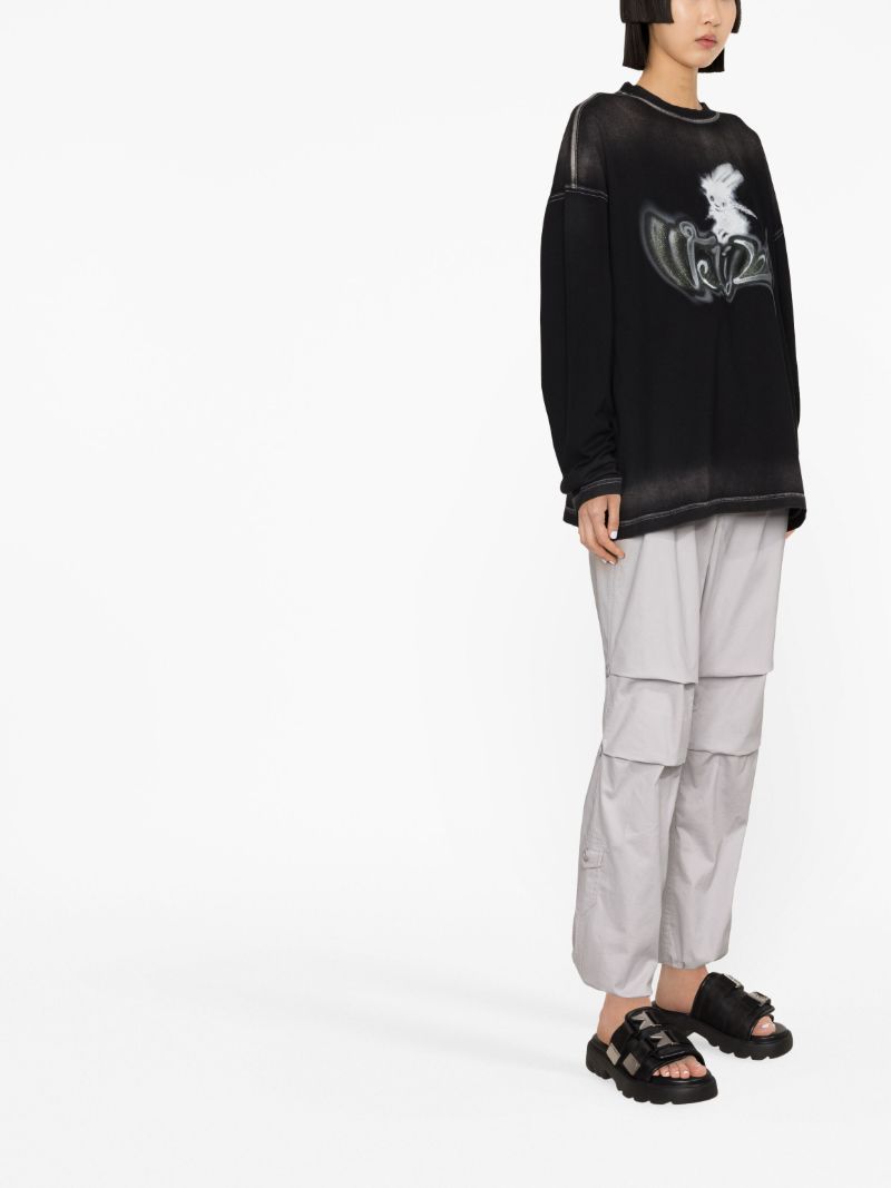 Black Monster Print Washed Cotton T-shirt