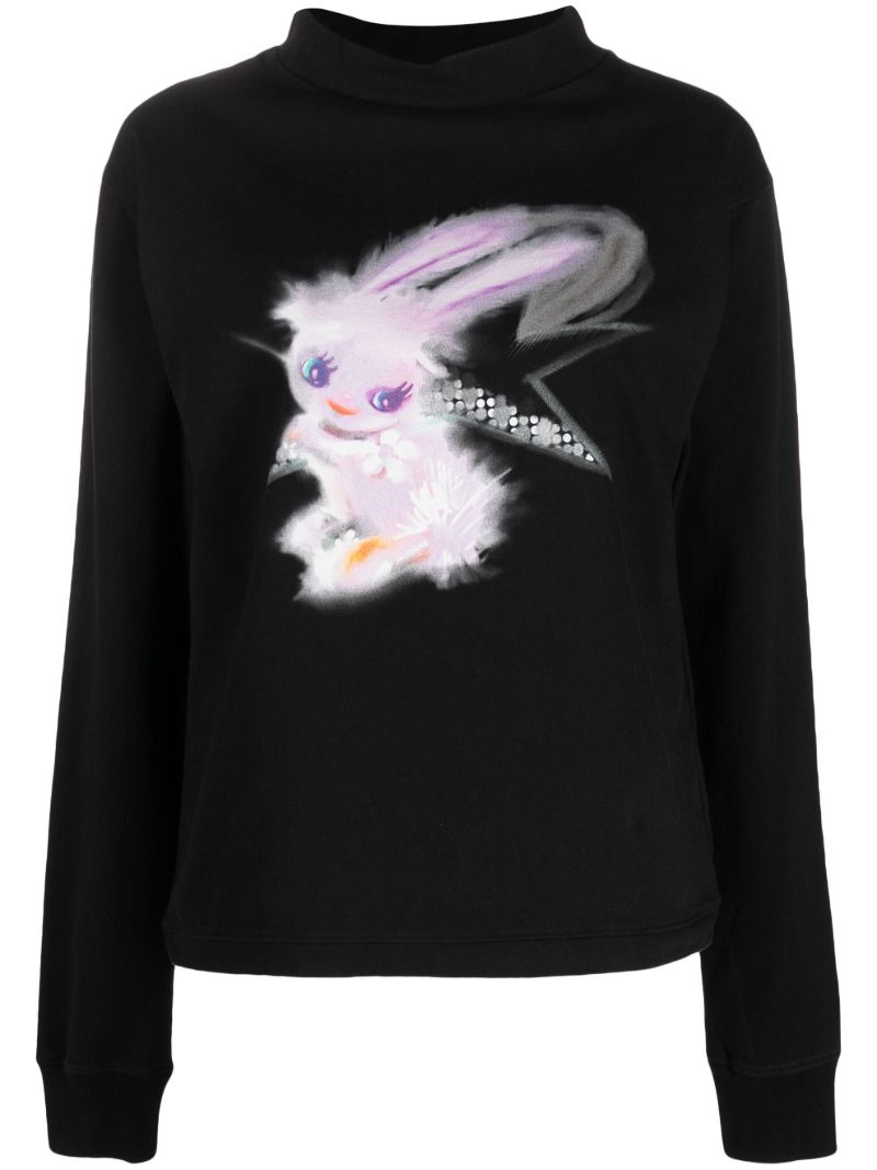Black Monster Print Cotton Sweatshirt
