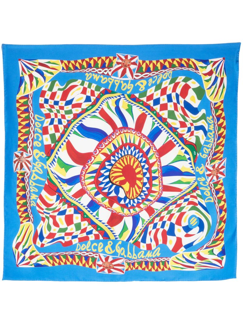 Blue Carretto-print Silk Scarf