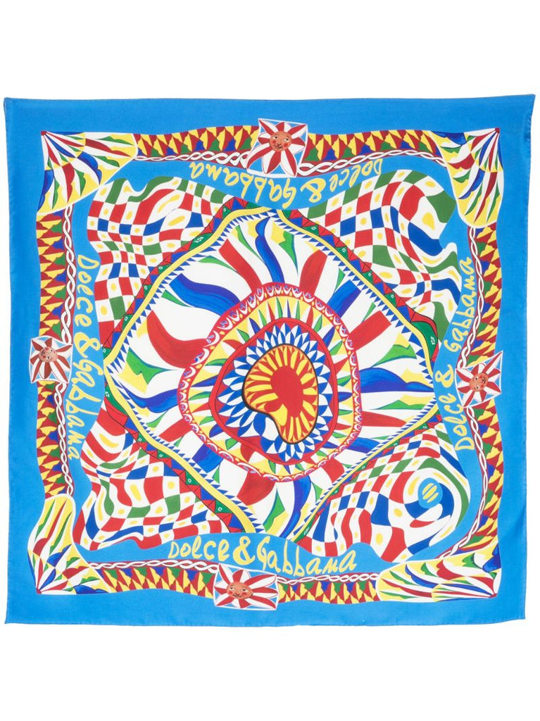 Blue Carretto-print Silk Scarf