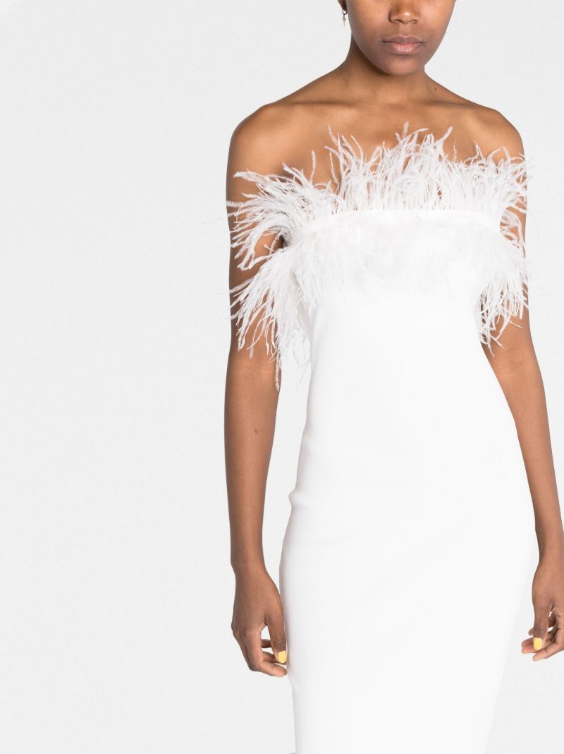 White Nellie Feather-trim Midi Dress
