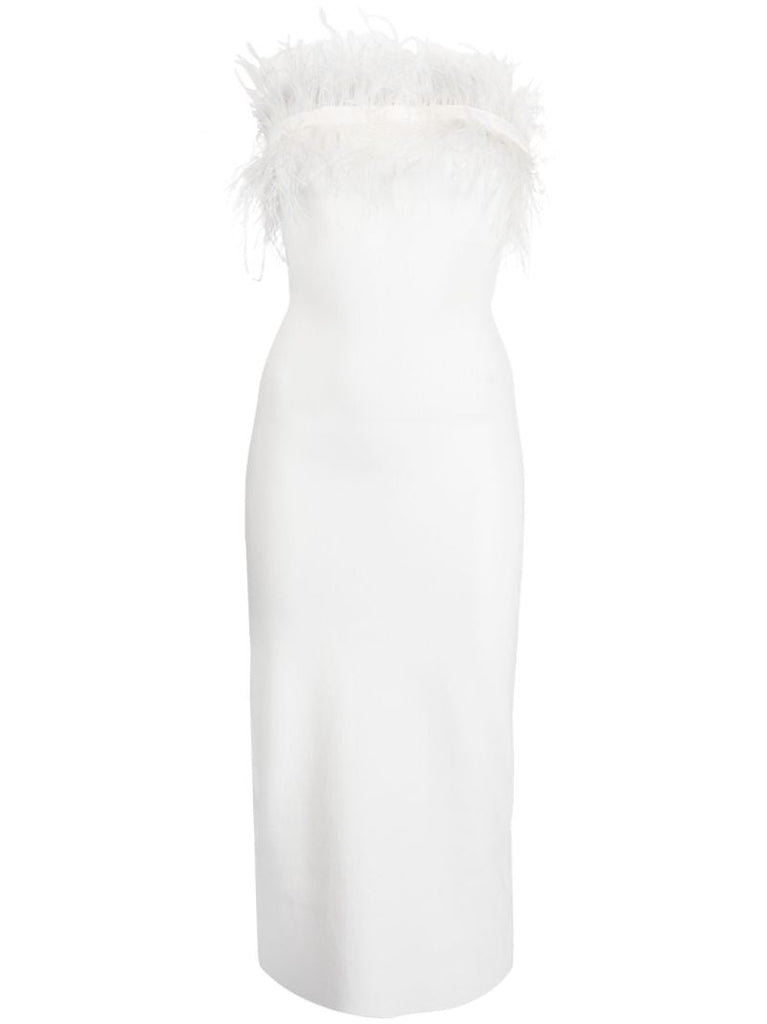 White Nellie Feather-trim Midi Dress