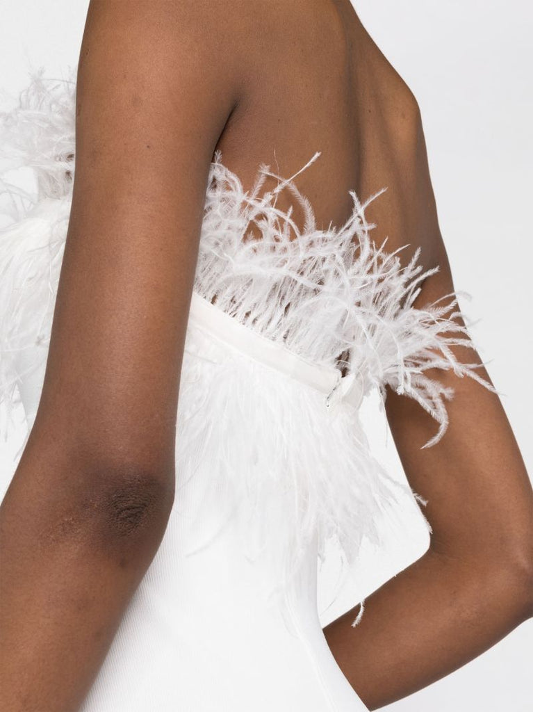 White Nellie Feather-trim Midi Dress