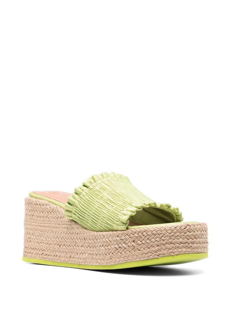 Green Smocked Espadrille Wedge Sandals