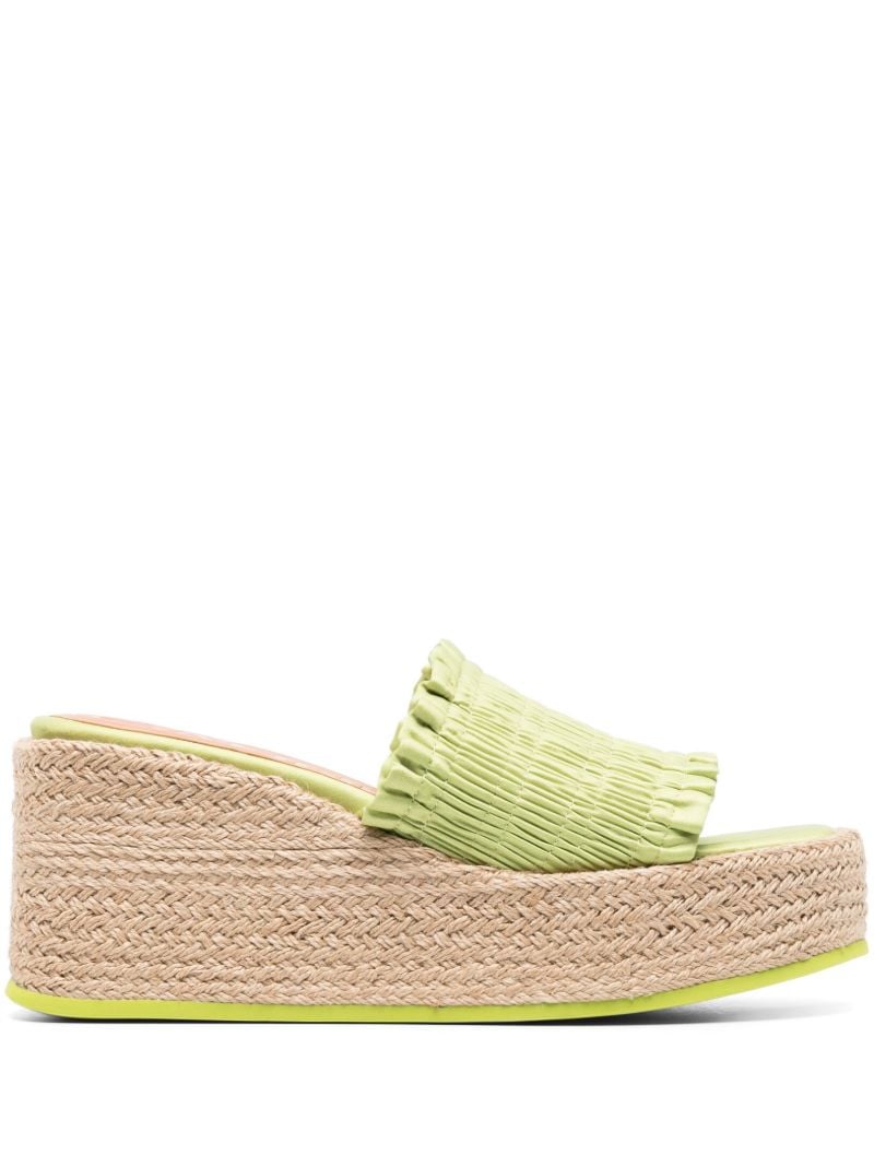 Green Smocked Espadrille Wedge Sandals