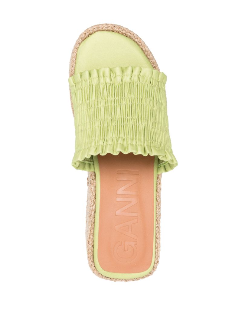 Green Smocked Espadrille Wedge Sandals