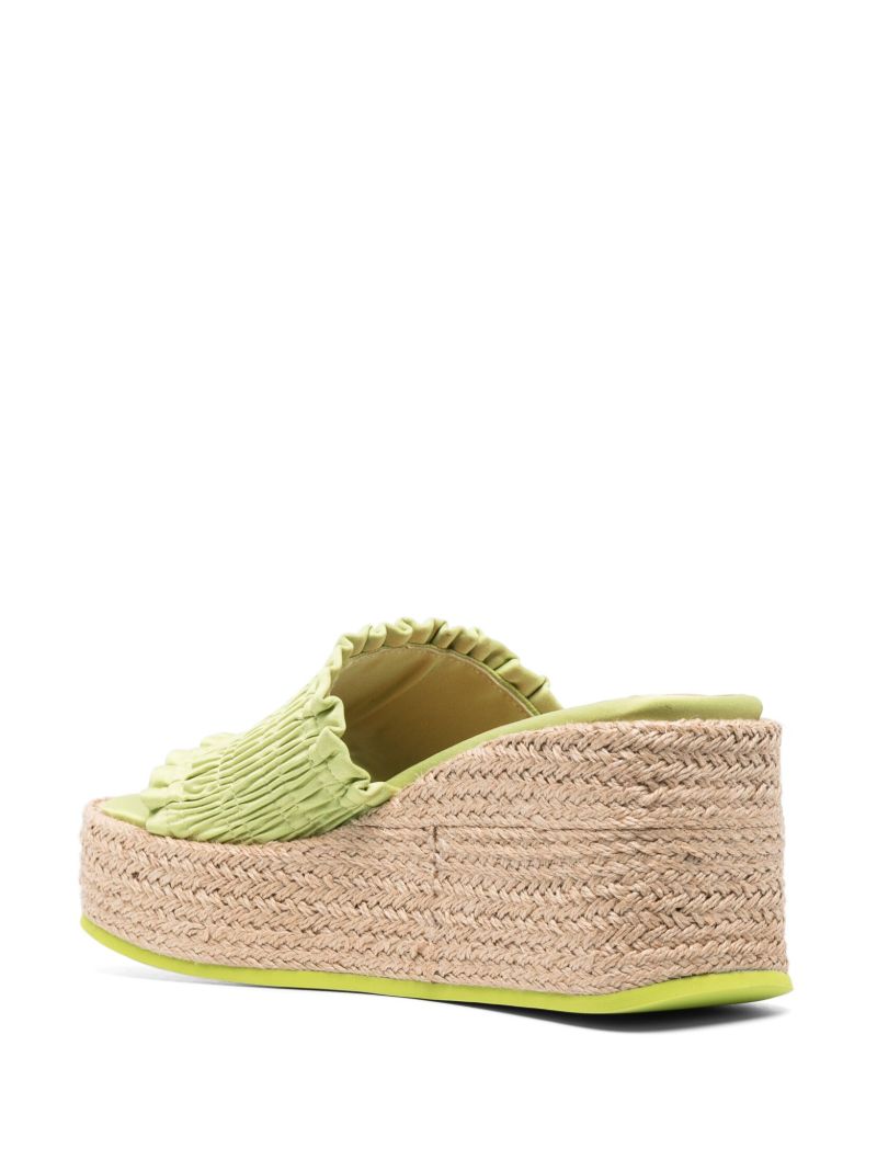 Green Smocked Espadrille Wedge Sandals