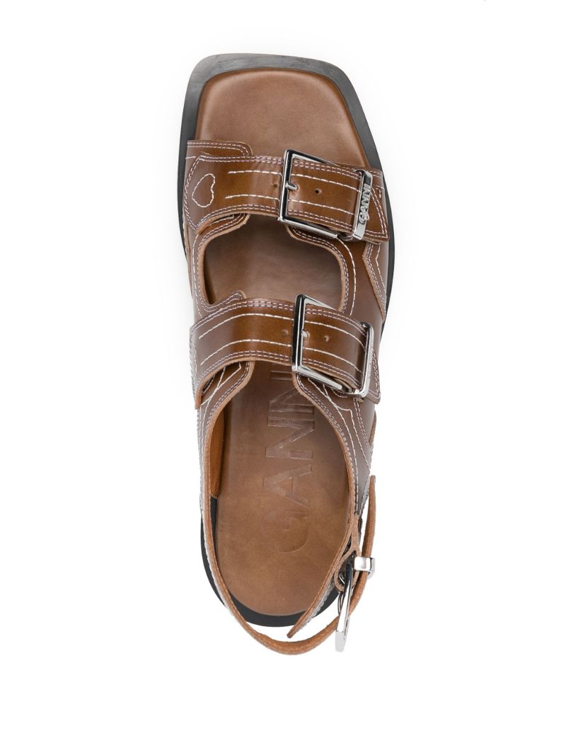 Brown Topstitched Leather Slingback Sandals