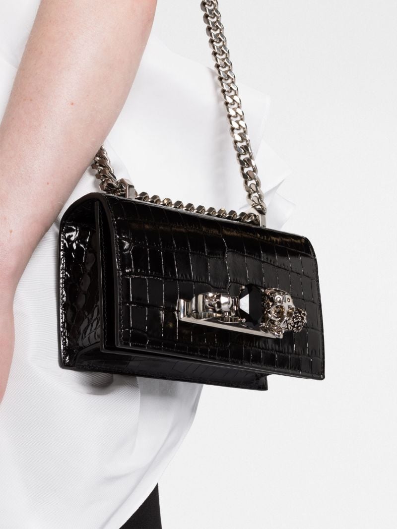 Black Jewelled Leather Shoulder Bag