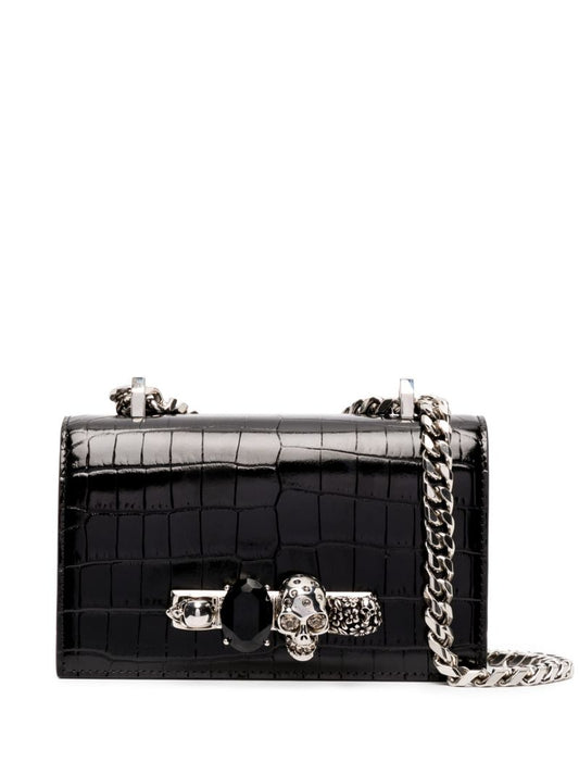 Black Jewelled Leather Shoulder Bag