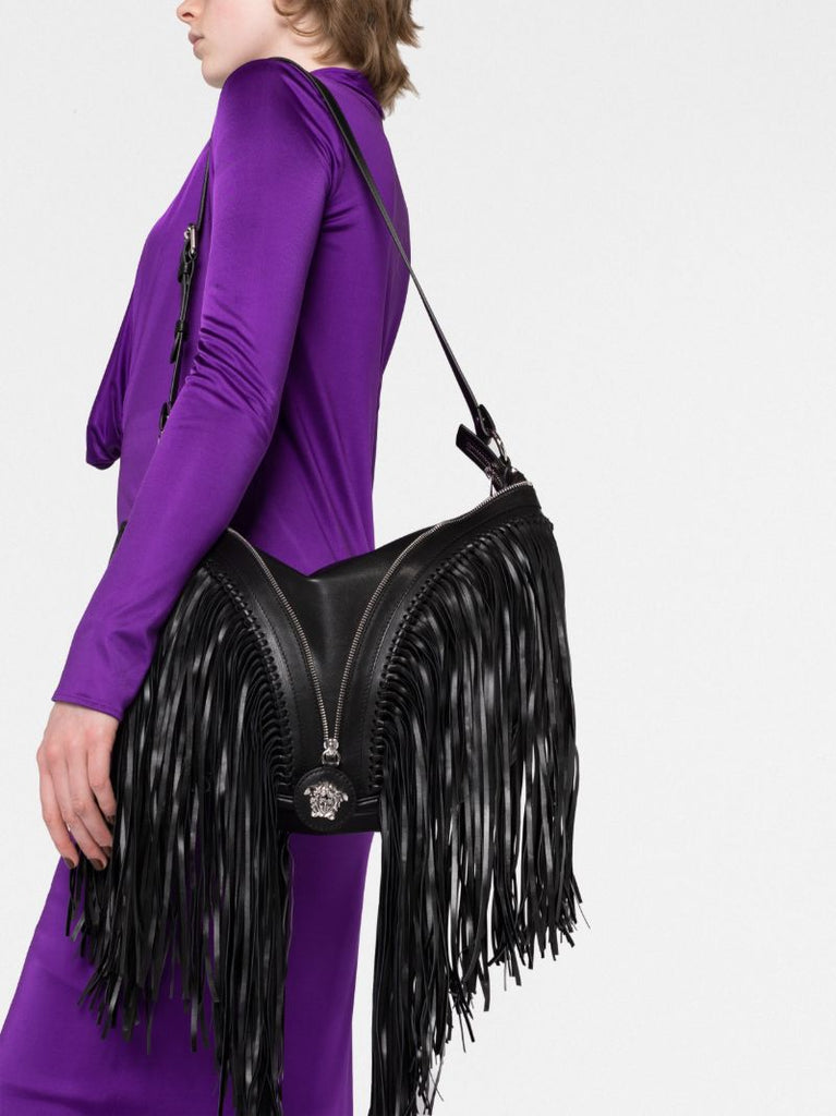 Black Fringed Repeat Shoulder Bag
