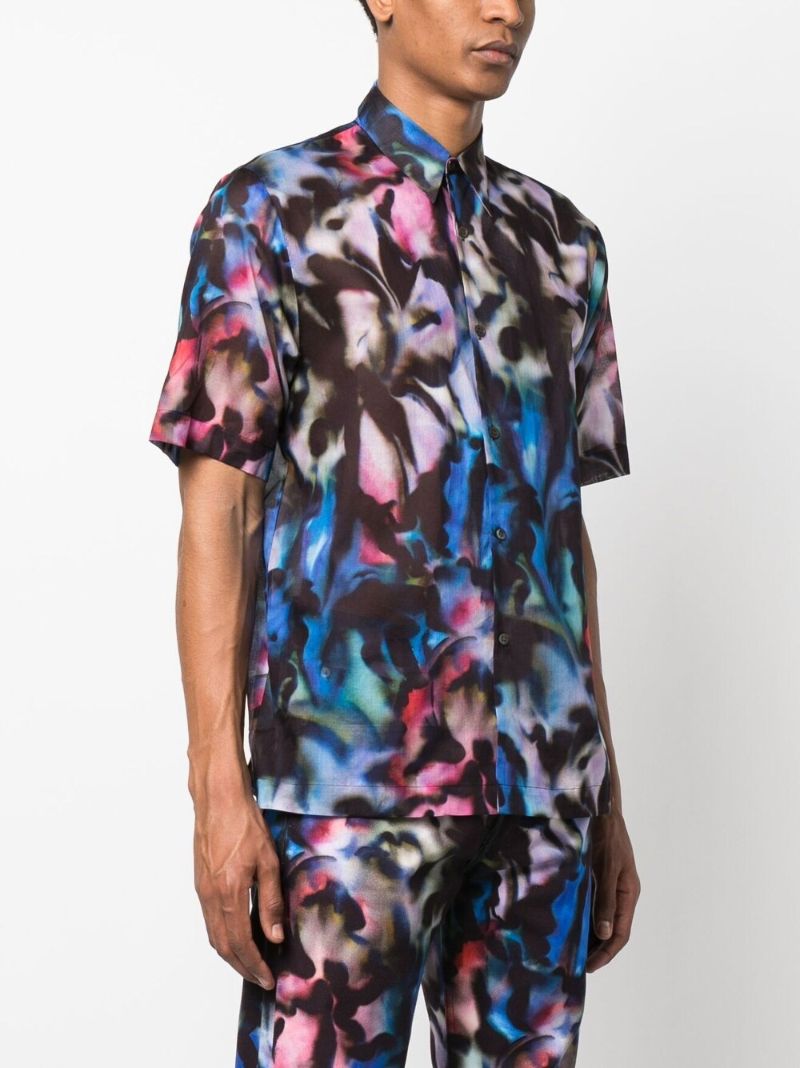 Blue Abstract Print Short-sleeved Shirt