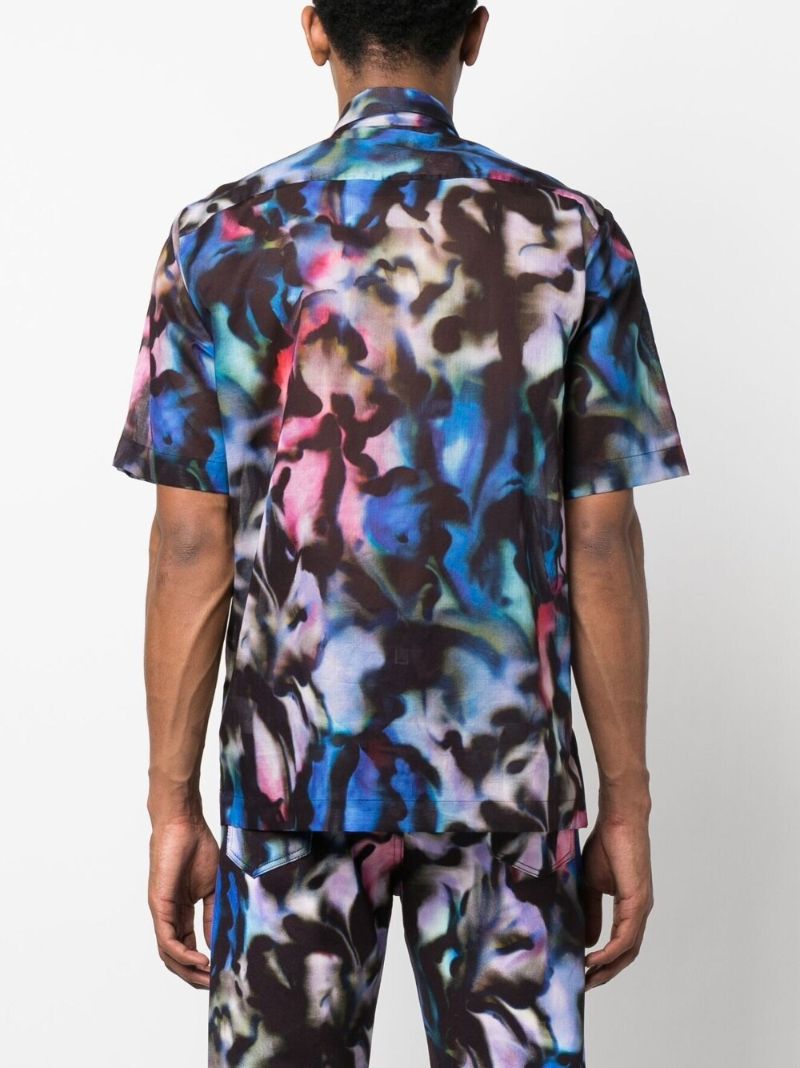 Blue Abstract Print Short-sleeved Shirt