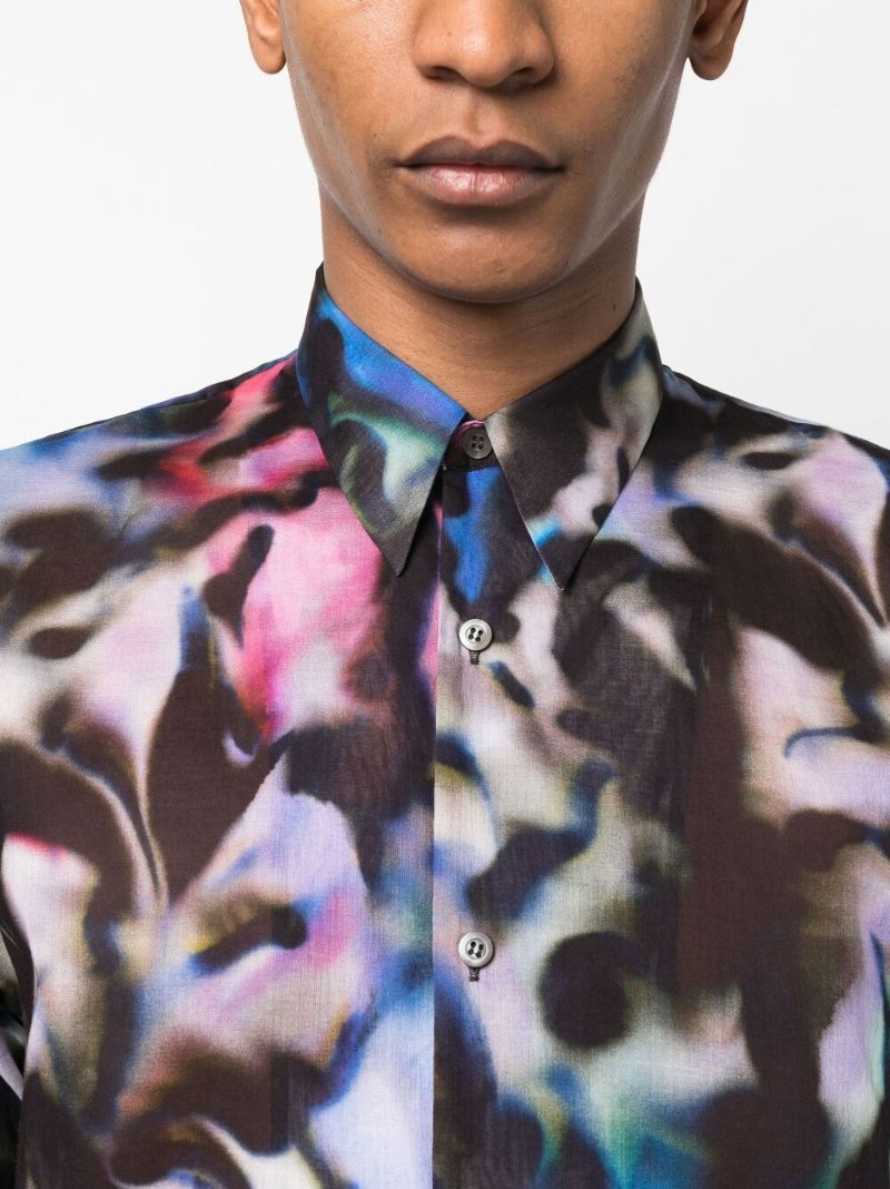Blue Abstract Print Short-sleeved Shirt