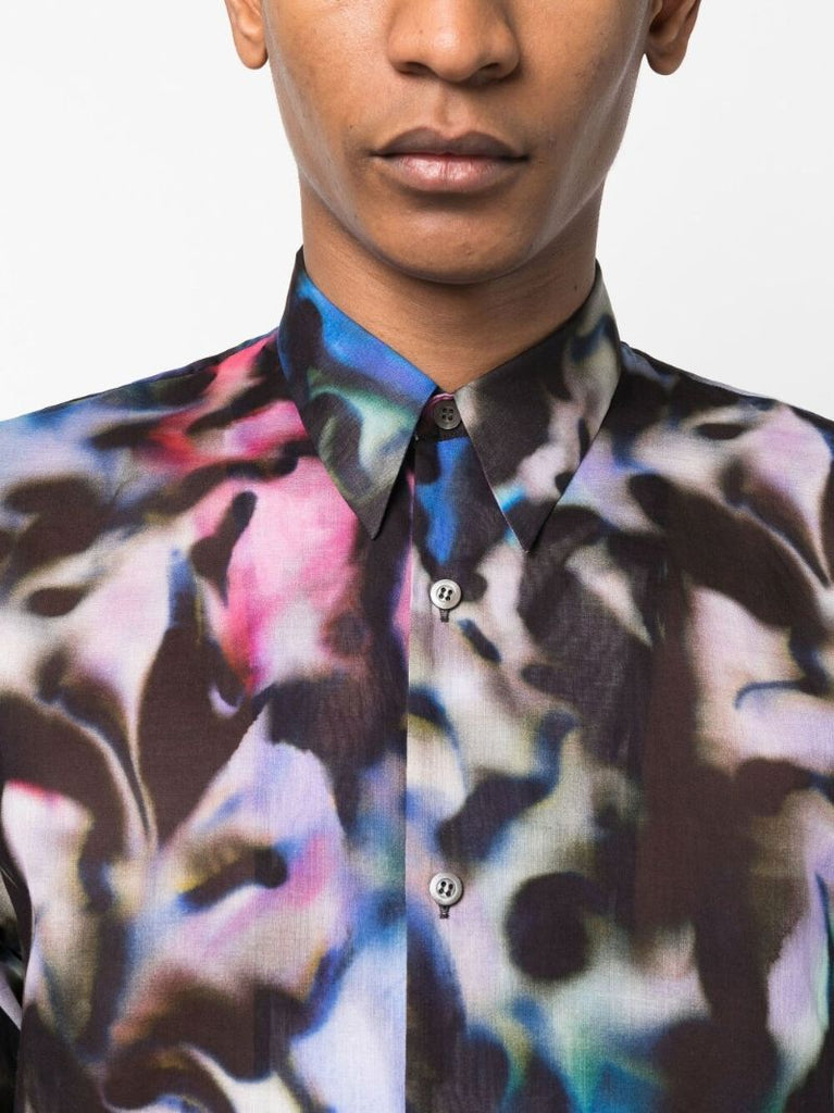 Blue Abstract Print Short-sleeved Shirt