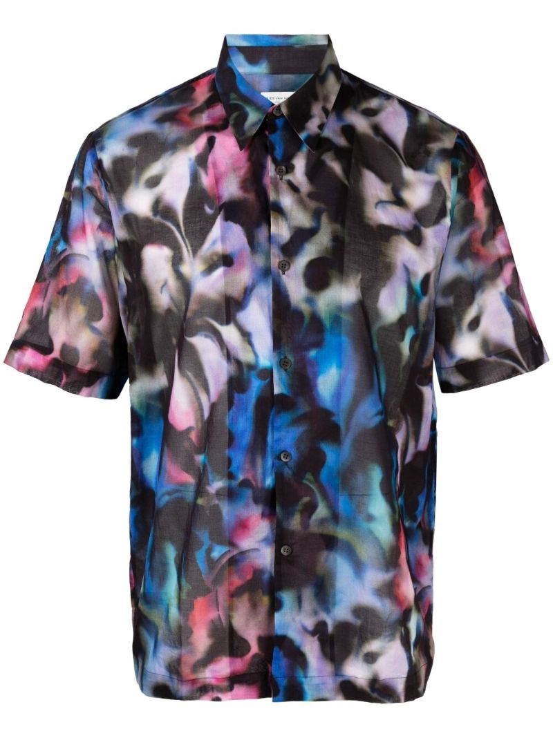 Blue Abstract Print Short-sleeved Shirt
