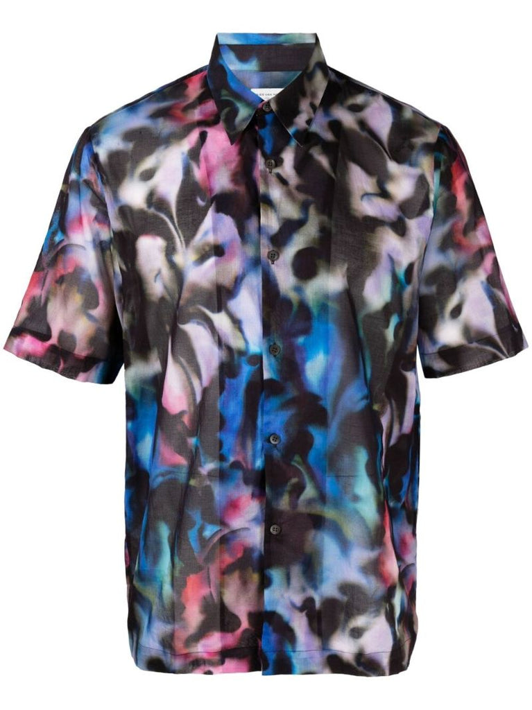 Blue Abstract Print Short-sleeved Shirt