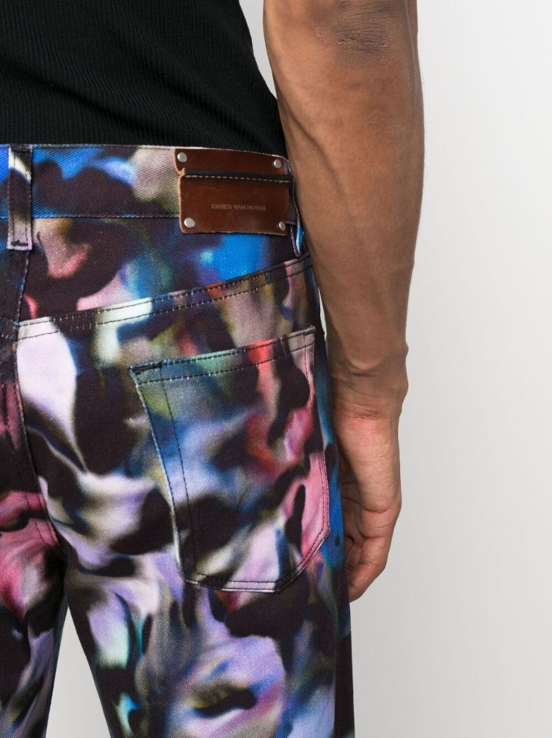 Blue Abstract Print Straight-leg Jeans