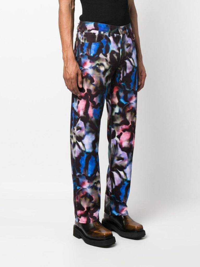 Blue Abstract Print Straight-leg Jeans