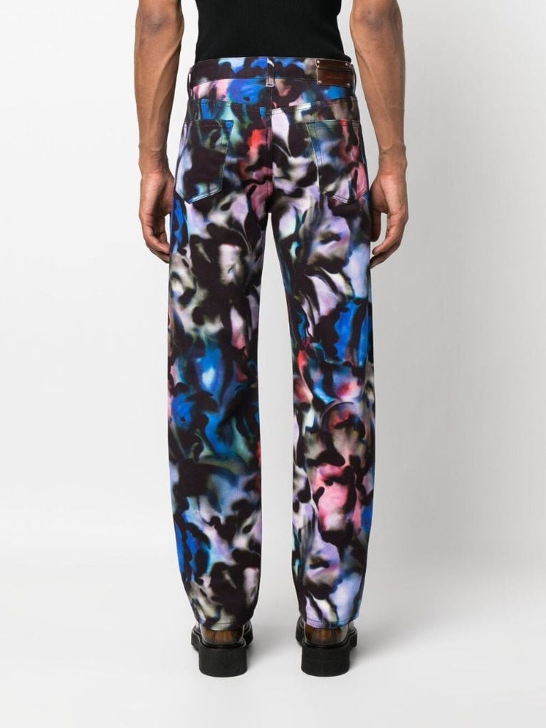 Blue Abstract Print Straight-leg Jeans