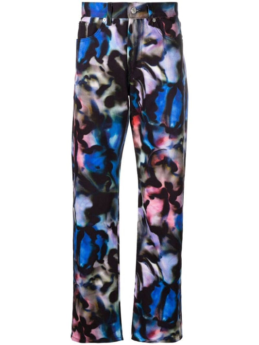 Blue Abstract Print Straight-leg Jeans