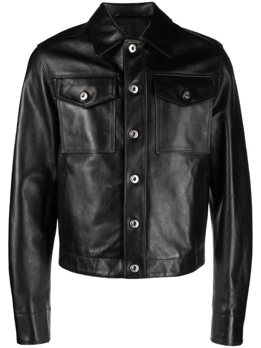 Black Buttoned Leather Jacket