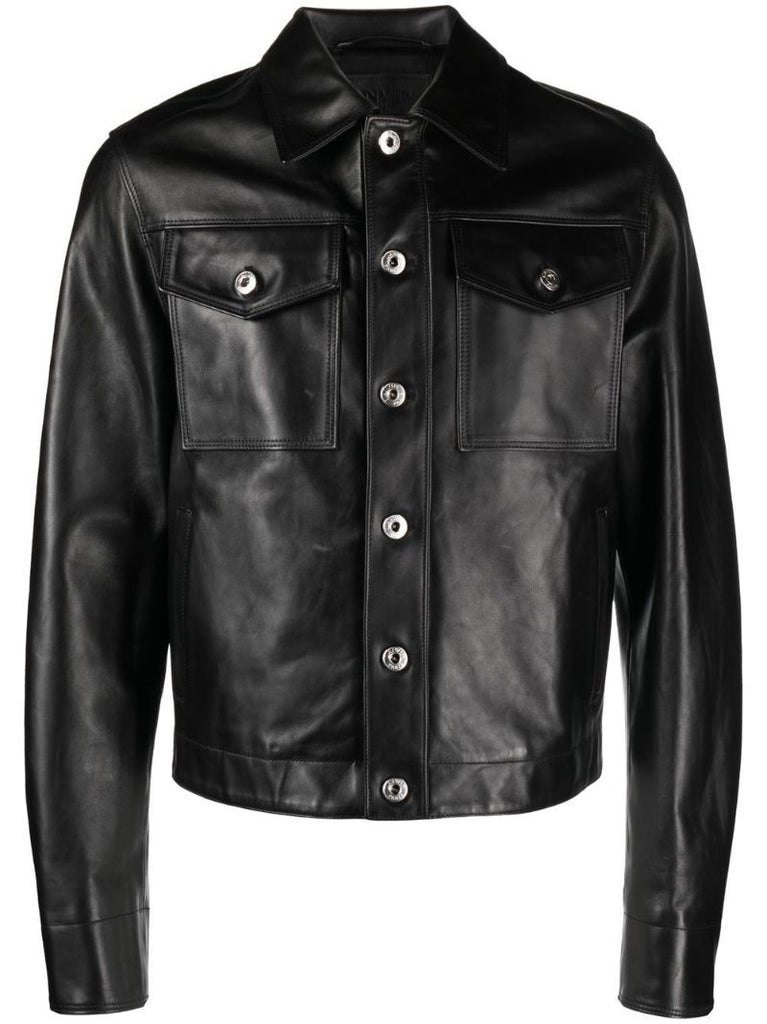 Black Buttoned Leather Jacket