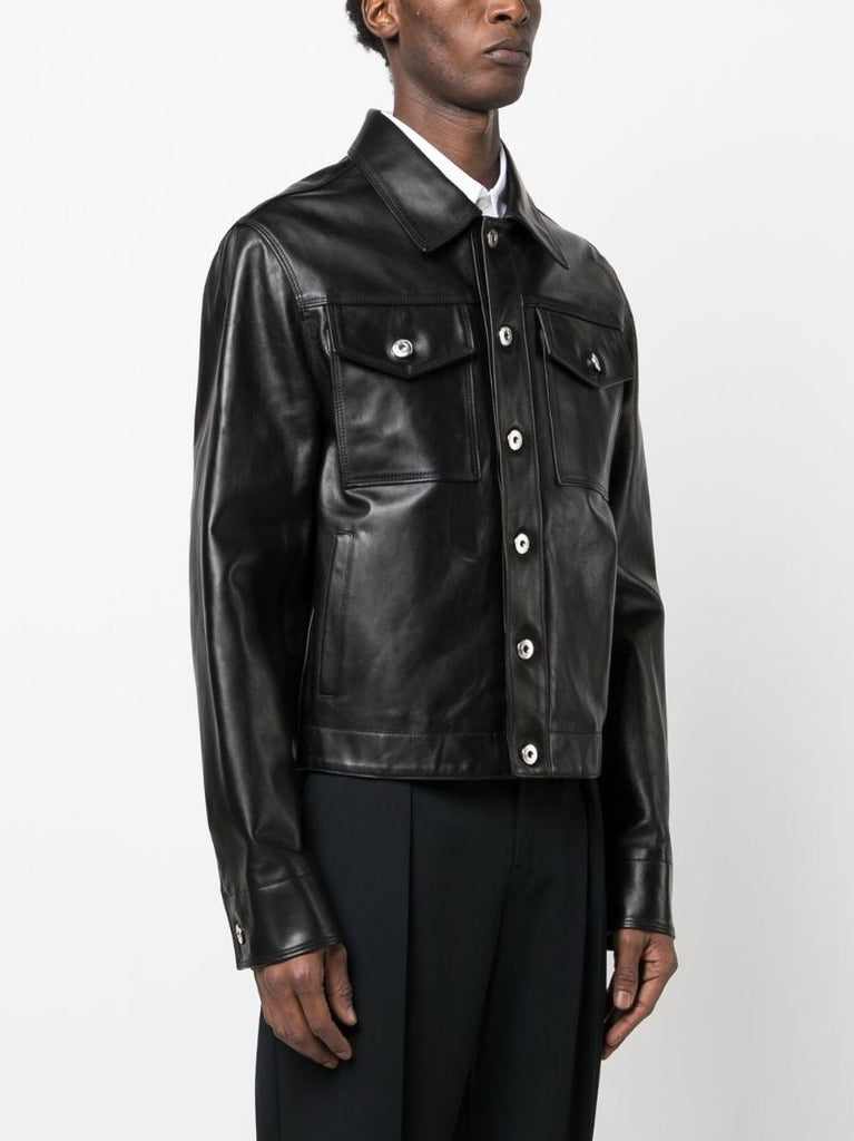 Black Buttoned Leather Jacket