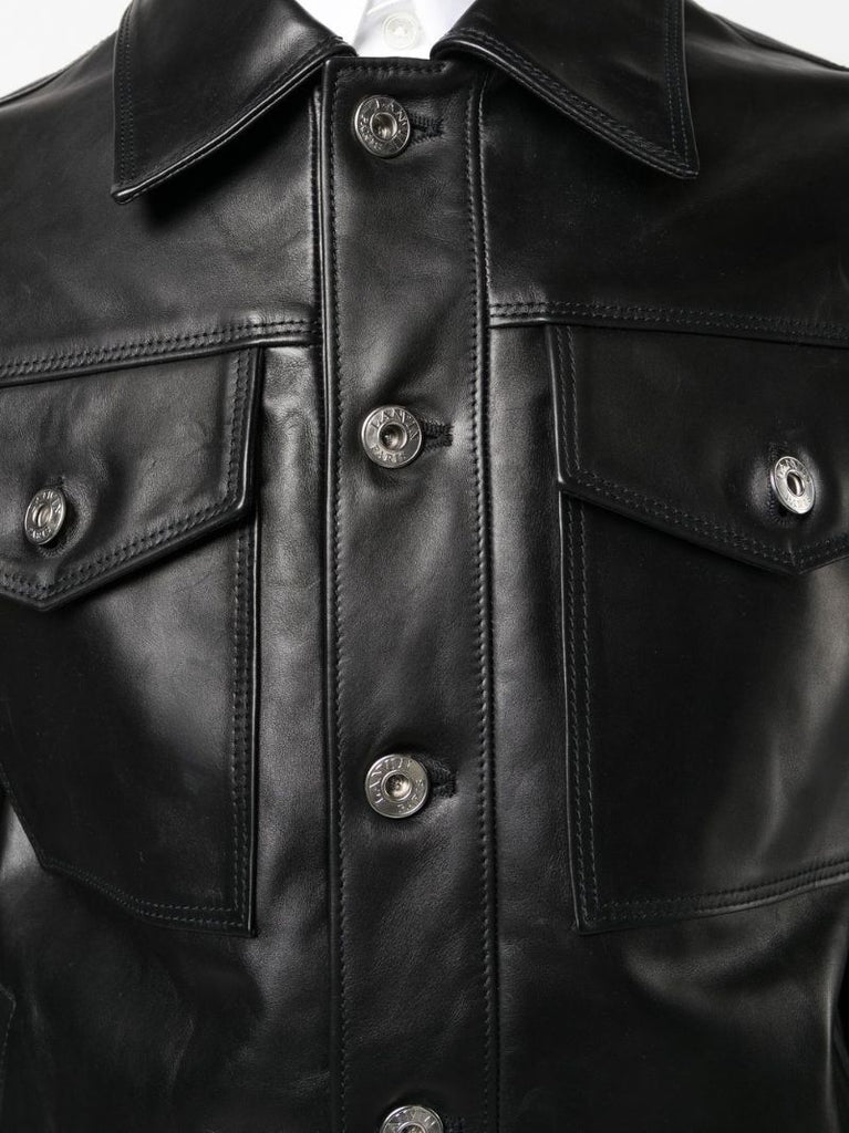 Black Buttoned Leather Jacket