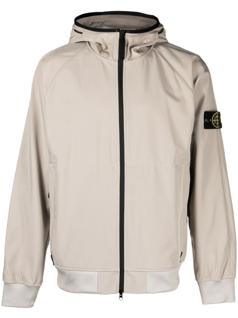 Dove Grey Compass Patch Zipped Hooded Jacket