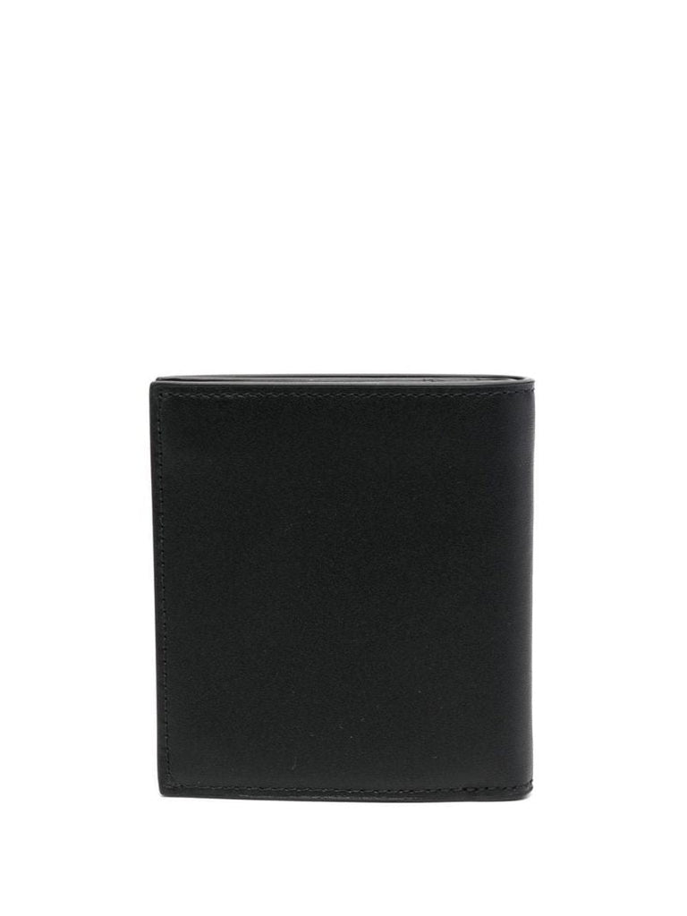 Black Logo Print Bi-fold Leather Wallet