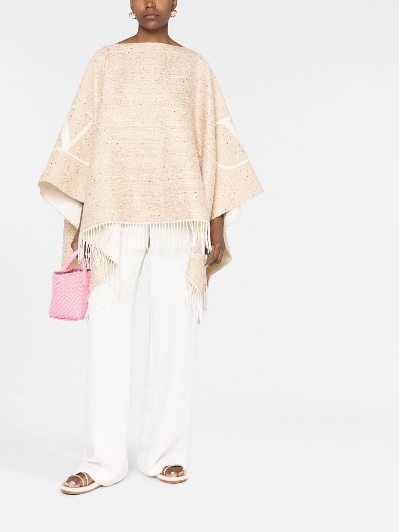 Neutral Vlogo Fringed Poncho