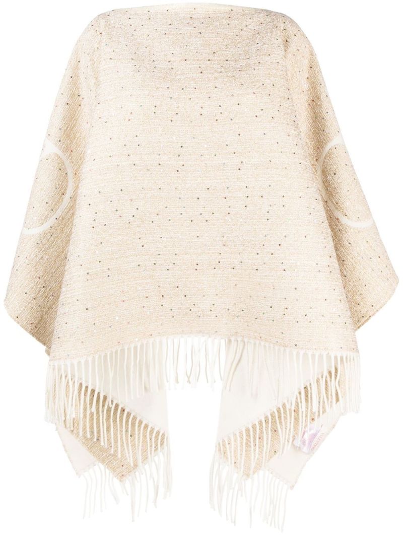 Neutral Vlogo Fringed Poncho