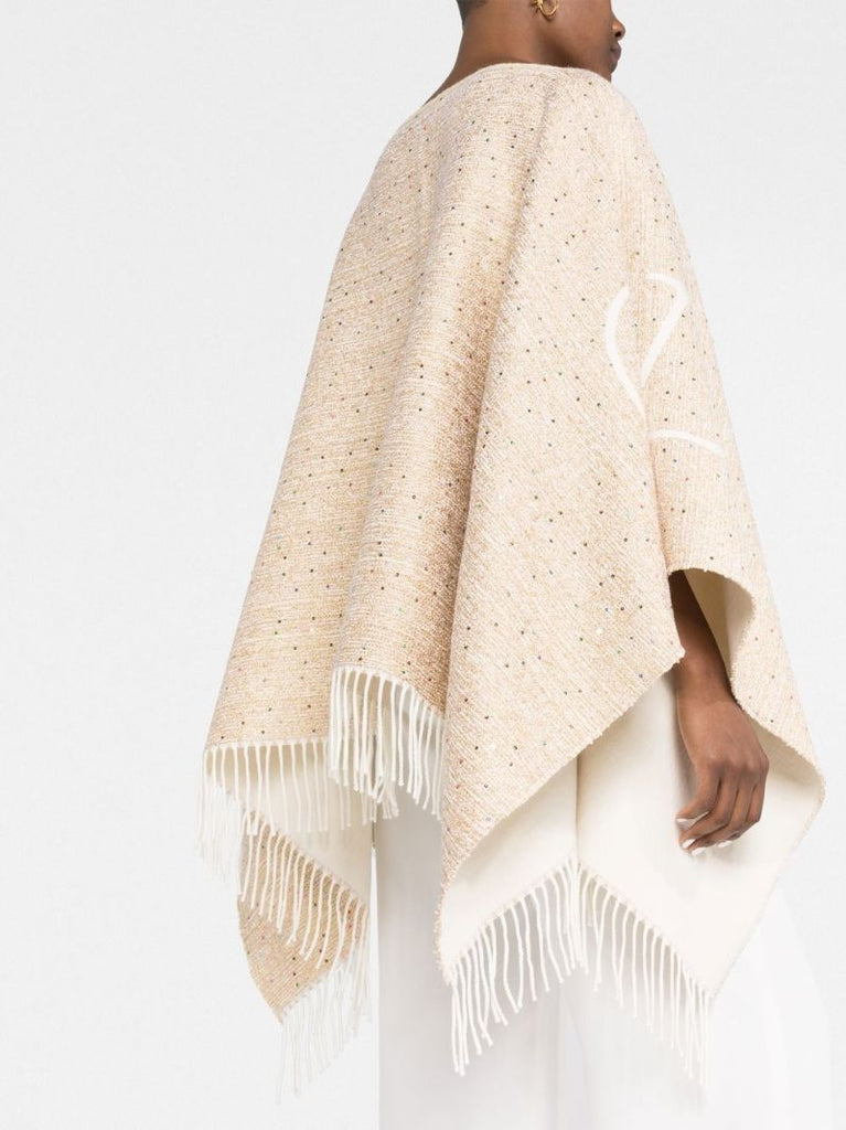Neutral Vlogo Fringed Poncho