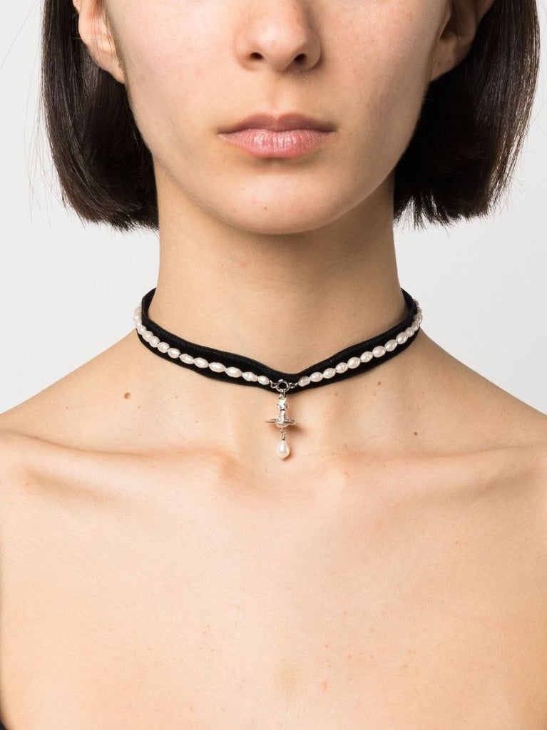 Silver-tone Aleksa Pearl and Crystal Necklace