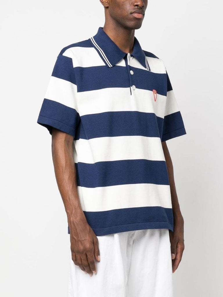Blue Logo Embroidered Stripe Polo Shirt