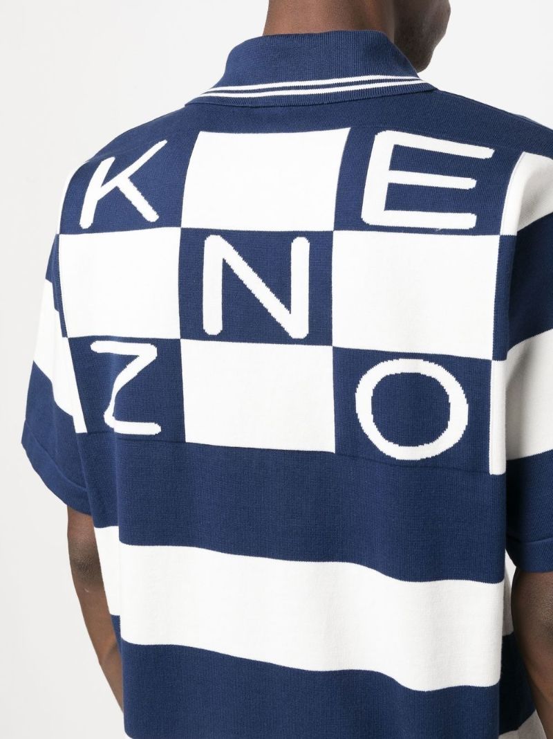 Blue Logo Embroidered Stripe Polo Shirt
