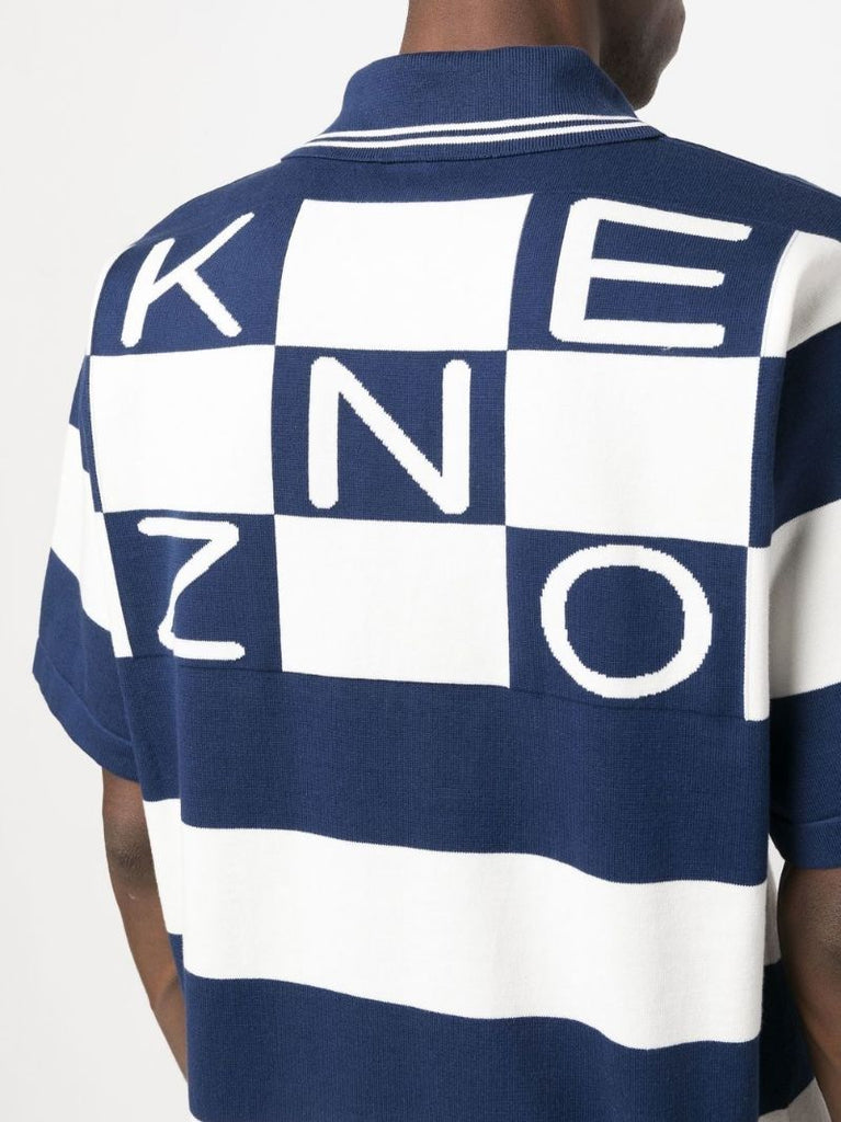 Blue Logo Embroidered Stripe Polo Shirt