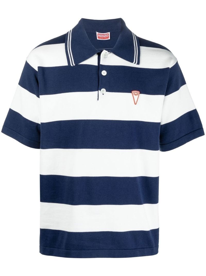 Blue Logo Embroidered Stripe Polo Shirt