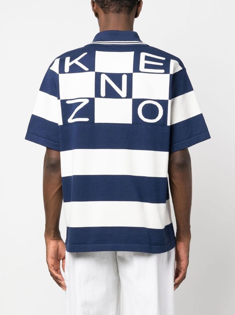 Blue Logo Embroidered Stripe Polo Shirt