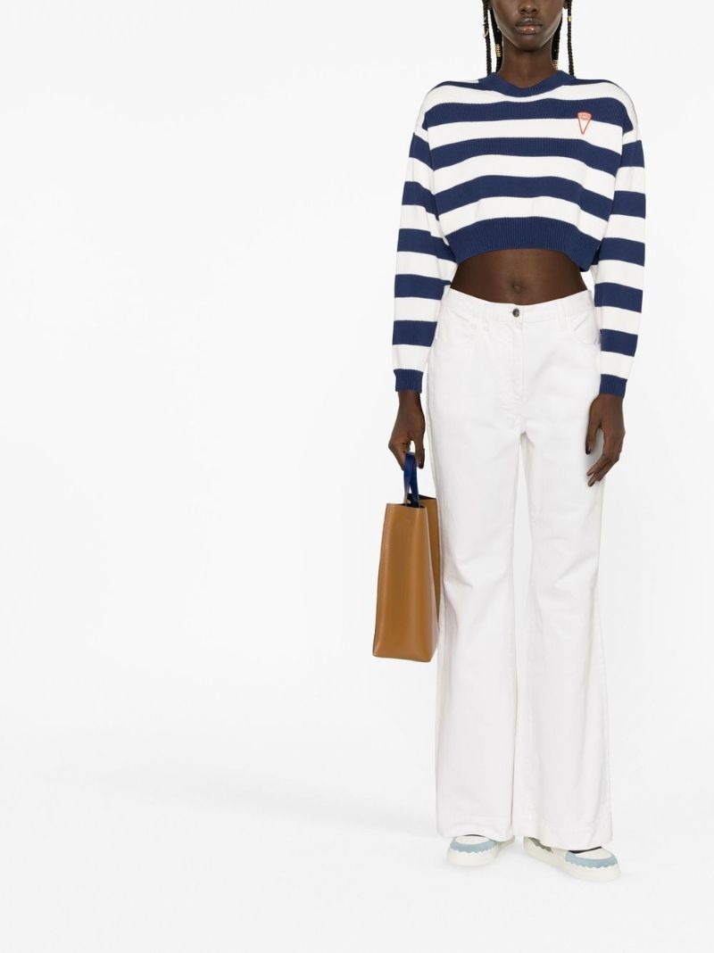 Blue and White Striped Cropped Jumper