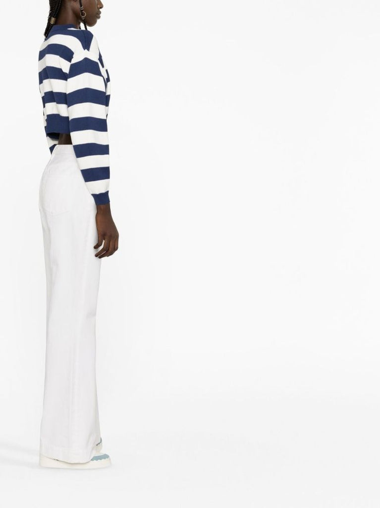 Blue and White Striped Cropped Jumper