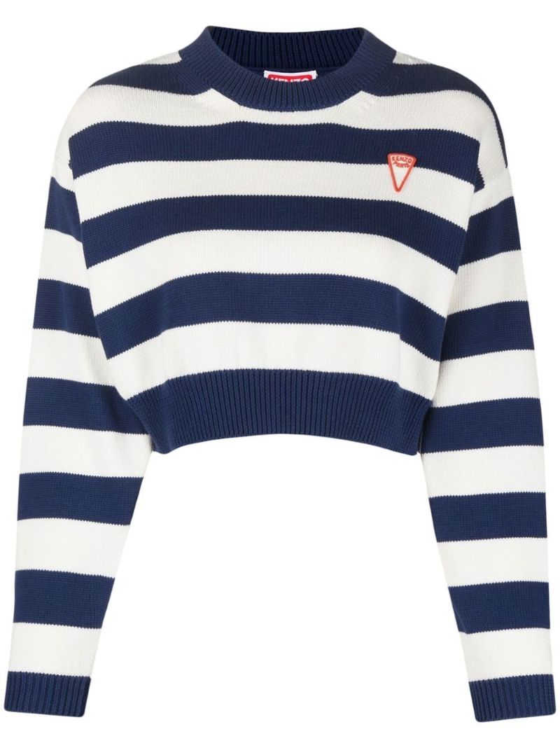 Blue and White Striped Cropped Jumper
