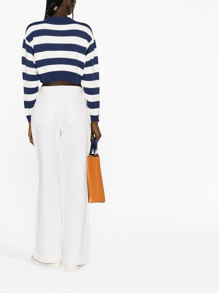 Blue and White Striped Cropped Jumper