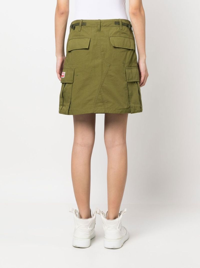 Green Cargo Cotton Mini Skirt