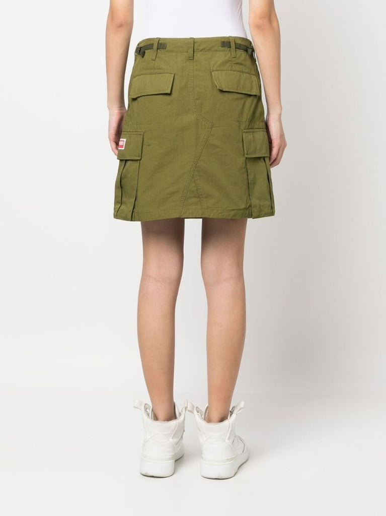Green Cargo Cotton Mini Skirt