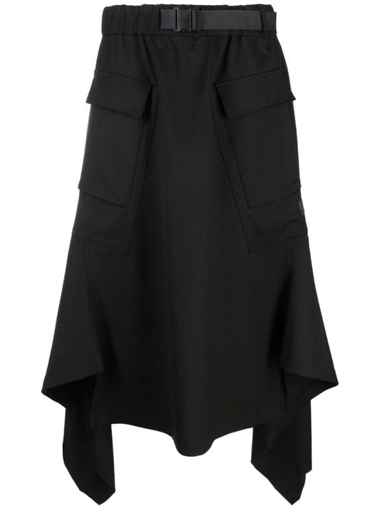 Black Belted Asymmetric Midi Skirt