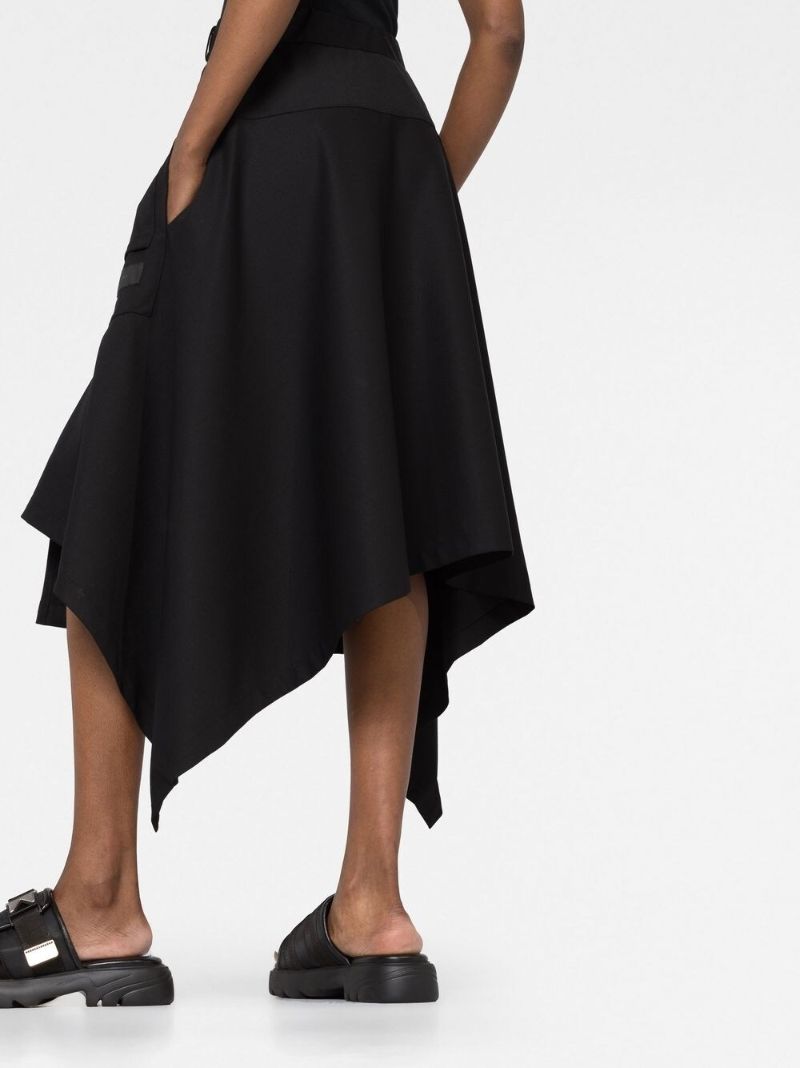 Black Belted Asymmetric Midi Skirt