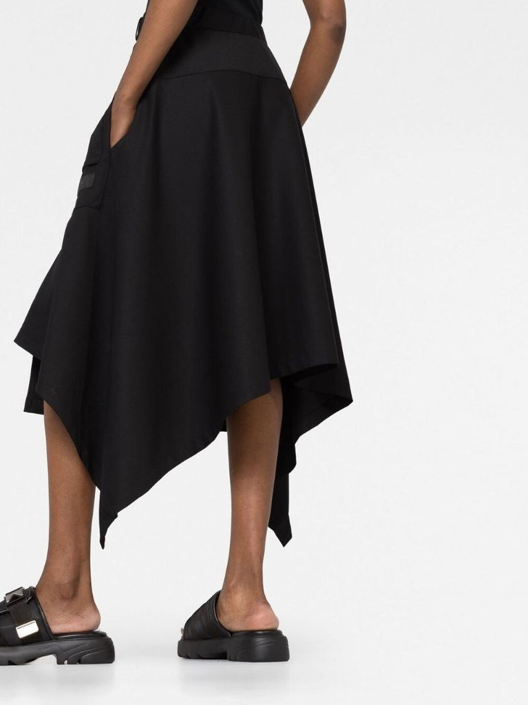Black Belted Asymmetric Midi Skirt